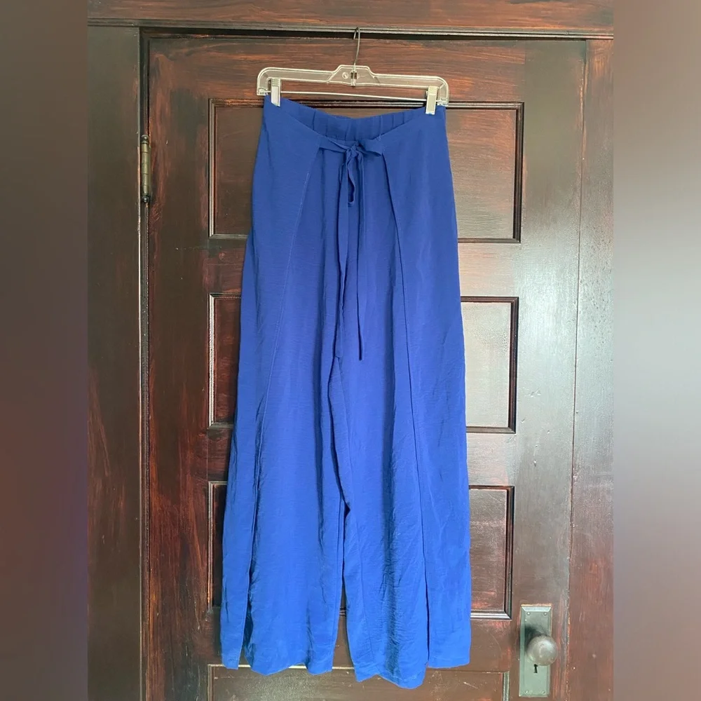 Zara Blue Pareo Wrap Pants - Picture 2 of 6